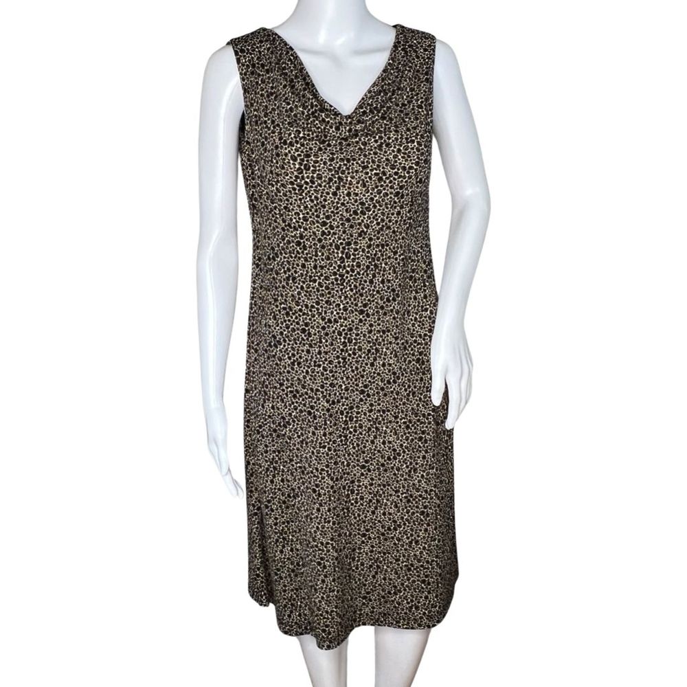 Talbots Dress Womens Small Petite Brown Cowl Neck Sheath Midi Lined Vintage